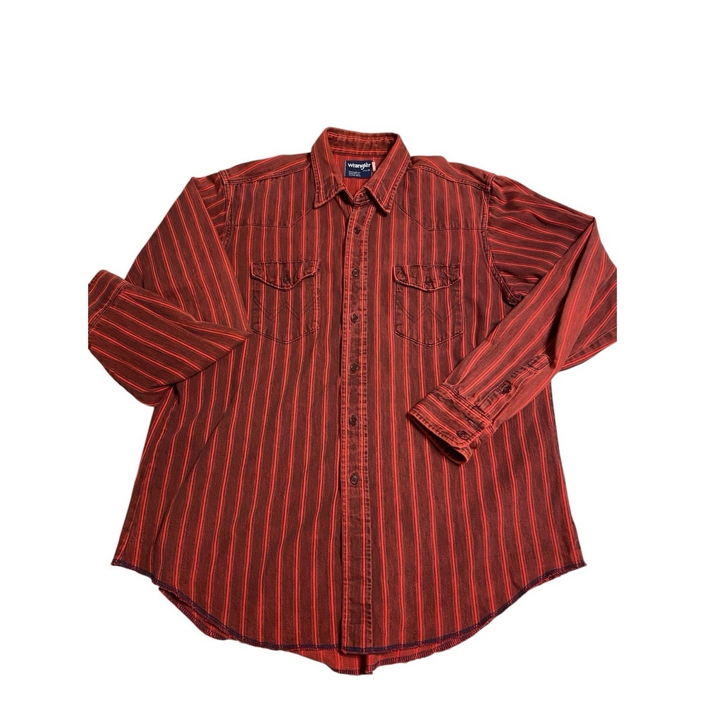 Vintage Wrangler Western Shirt Men 17.5 x 36 XL Red Black Stripe X-Long Tails